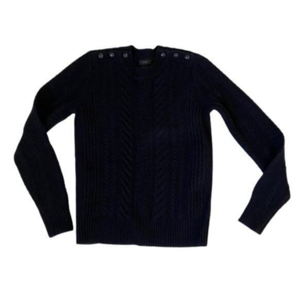 J Crew Wool Navy Blue Cable Knit Button Sweater xxs